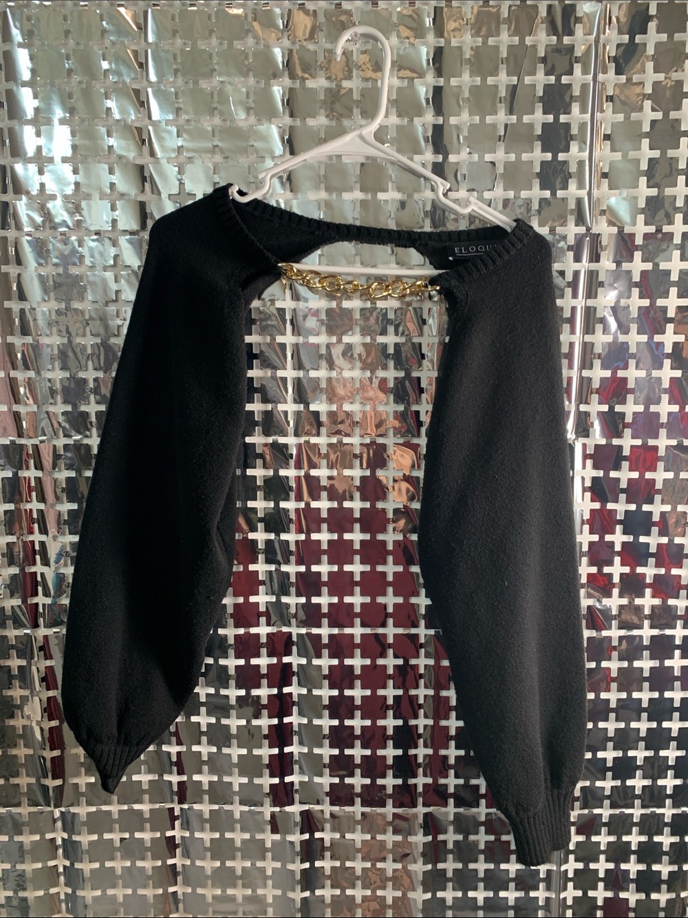Eloquii Black Cropped Chain-Detail Bolero Sweater